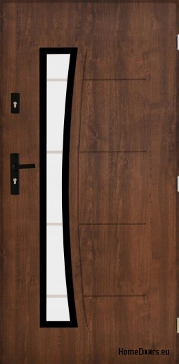 Stabile Außentür mit Glas 55mm POP 02 80 rechts Nussbaum
