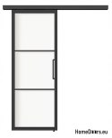 Drzwi przesuwne 90 Loft 3S szklane stalowe czarne z szybami od ręki