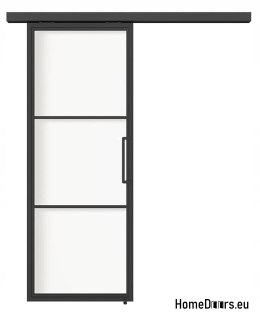 Drzwi przesuwne 90 Loft 3S szklane stalowe czarne z szybami od ręki