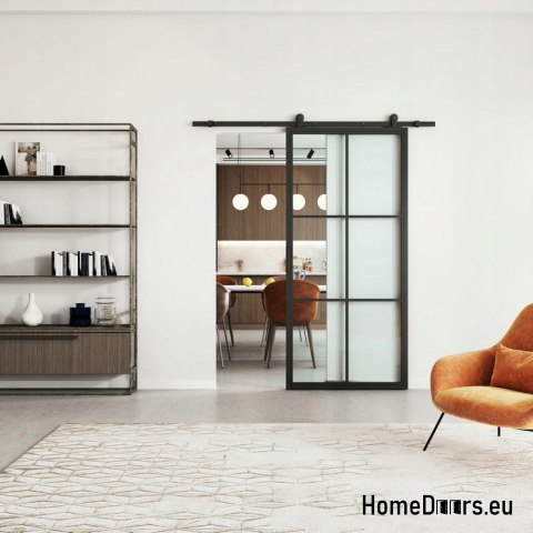 Drzwi przesuwne 90 Loft 6S szklane stal czarne szyby w kpl stalowe od ręki Drzwi przesuwne 90 Loft 6S szklane stal czarne szyby w kpl stalowe od ręki