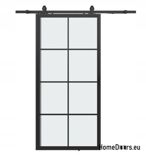 Drzwi przesuwne 90 Loft 8S szklane stalowe czarne z szybami od ręki Drzwi przesuwne 90 Loft 8S szklane stalowe czarne z szybami od ręki