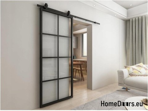 Drzwi przesuwne 90 Loft 8S szklane stalowe czarne z szybami od ręki Drzwi przesuwne 90 Loft 8S szklane stalowe czarne z szybami od ręki