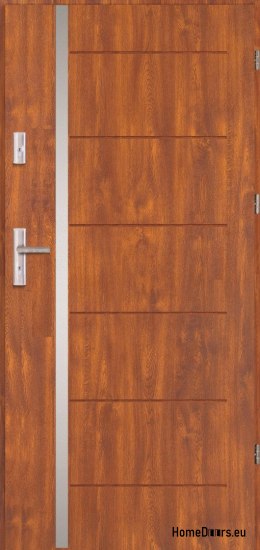 Drzwi zewnętrzne CENTO ramka inox GRUBE ciepłe 70mm OD RĘKI 90 P złoty dąb