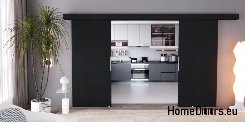 Drzwi przesuwne 110 naścienne ALFA LOFT 02 Czarne 55 + system przesuwny