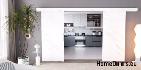 Drzwi przesuwne 110 naścienne ALFA LOFT 02 Marmur Biały 55+system przesuwny