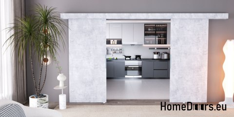 Drzwi przesuwne 130 naścienne ALFA LOFT 02 Beton 65 + system przesuwny
