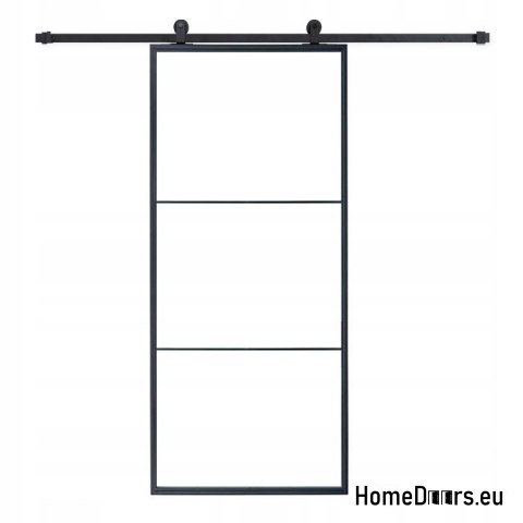 Schiebetür 90 Loft 3S FROST Glas Stahl schwarz Milchglas + System