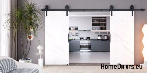 Drzwi przesuwne 130 naścienne ALFA LOFT 04 Marmur Biały 65+system przesuwny