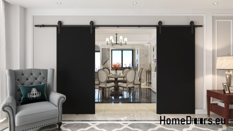 Drzwi przesuwne 130 naścienne ALFA LOFT 01 Czarne 65 + system przesuwny