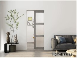 Spa-In-Wand-Schiebetür, grau, Holzoptik, in die Wand versenkbar (Taschenkonstruktion), Lichtausschnitt Glaseinsatz 90, Set