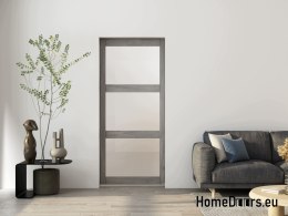 Spa-In-Wand-Schiebetür, grau, Holzoptik, in die Wand versenkbar (Taschenkonstruktion), Lichtausschnitt Glaseinsatz 90, Set