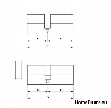 Patentschloss mit Nickel-Knauf, Ein-Schlüssel-System 40/65 + G65/40