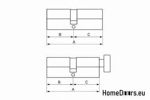 Patentschloss mit Knauf aus Nickel, Ein-Schlüssel-System 45/65 + G65/45